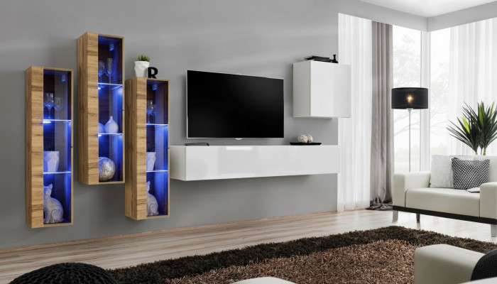 Komplett Set 5tlg Wunngzëmmer Holz Ariichtung Modern Designer Garnitur Héichglanz