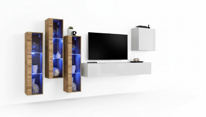 Komplett Set 5tlg Wunngzëmmer Holz Ariichtung Modern Designer Garnitur Héichglanz