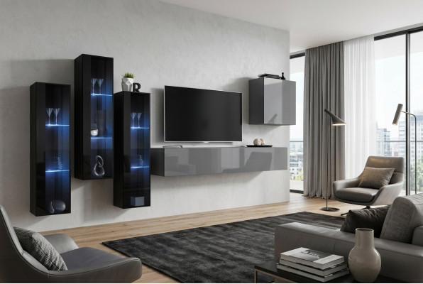 Designer Gro Wohnwand TV Stänner Komplett Héichglanz Sideboard Mauer Schaf