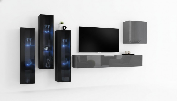 Designer Gro Wohnwand TV Stänner Komplett Héichglanz Sideboard Mauer Schaf