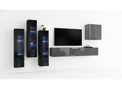 Designer Gro Wohnwand TV Stänner Komplett Héichglanz Sideboard Mauer Schaf