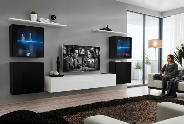 Wunnwand Wäiss Wandregaler Fernsehsständer Komplett Kommod Hochglanz Ariichtung