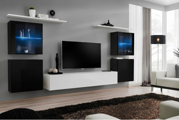 Wunnwand Wäiss Wandregaler Fernsehsständer Komplett Kommod Hochglanz Ariichtung