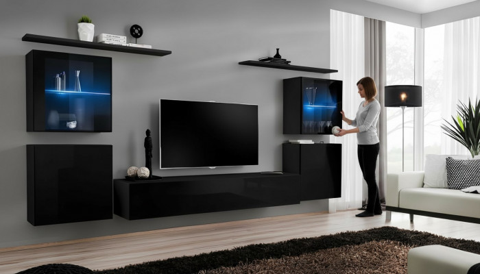 Schwaarz Wunnwand Wunnzëimmermiwwelen Luxus Wand Schaf Komplett Designer Nei