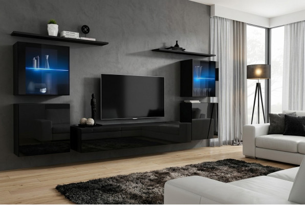 Schwaarz Wunnwand Wunnzëimmermiwwelen Luxus Wand Schaf Komplett Designer Nei