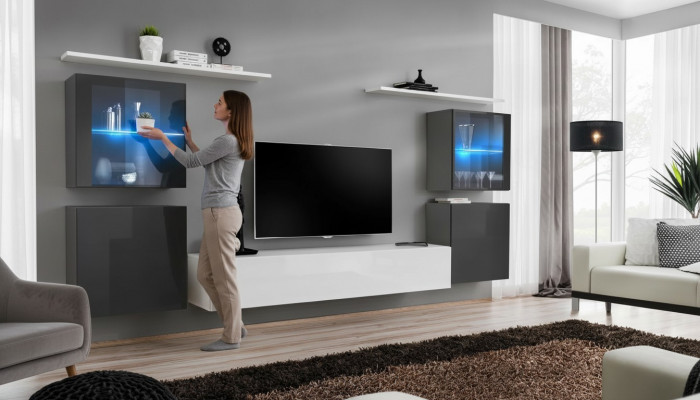 Wäiss Wunnwand Héichglanz Designer Wand Schaf Wandregaler Holz Luxus Miwwelen