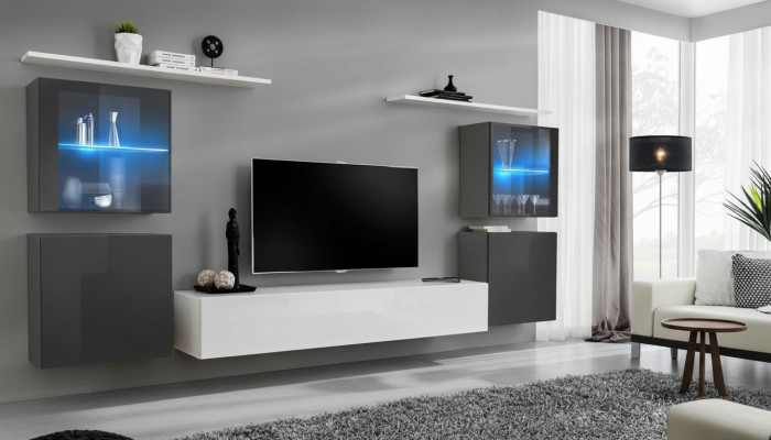 Wäiss Wunnwand Héichglanz Designer Wand Schaf Wandregaler Holz Luxus Miwwelen