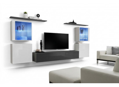 Set 7tlg. Wohnwand Luxus Kommode TV Ständer Lowboard Wand Regaler Schiefewandschaf