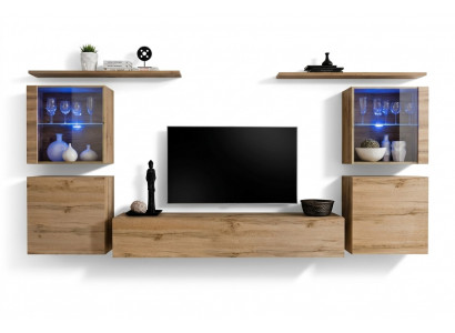 Wunnwand Luxus Set 7 Deeler. Wunnzëmmer Mauer Schaf Wandregaler Holz Miwwelen Grupp