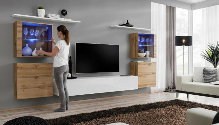 Luxus wäiss Wunnwand Wunnzëmmer Designer Grupp Modern Miwwelen TV Ständer