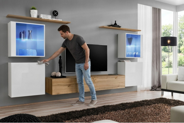 Komplett Braun TV-Ständer Set 4 Deeler Designer Wunnzëmmermiwwel Wand Regaler Miwwelen