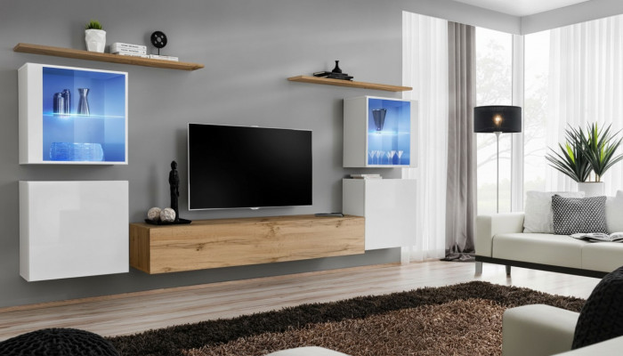 Komplett Braun TV-Ständer Set 4 Deeler Designer Wunnzëmmermiwwel Wand Regaler Miwwelen