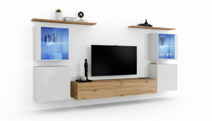 Komplett Braun TV-Ständer Set 4 Deeler Designer Wunnzëmmermiwwel Wand Regaler Miwwelen