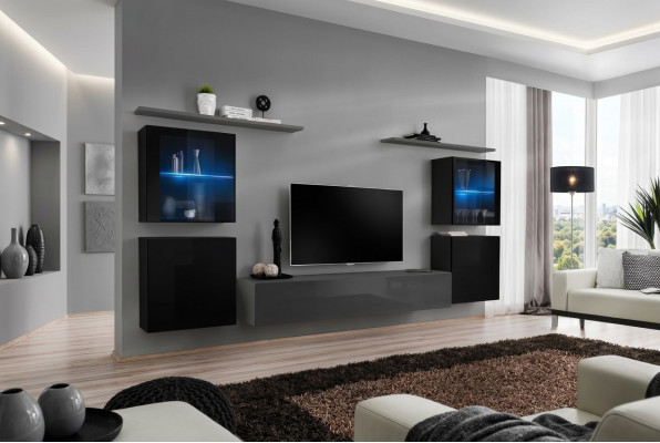 Wunnzimmermiwwelen Set 7 Deeler Designer Luxus Grau Säitboard Wunnwand Nei