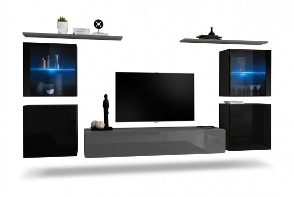 Wunnzimmermiwwelen Set 7 Deeler Designer Luxus Grau Säitboard Wunnwand Nei