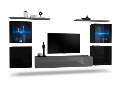 Wunnzimmermiwwelen Set 7 Deeler Designer Luxus Grau Säitboard Wunnwand Nei