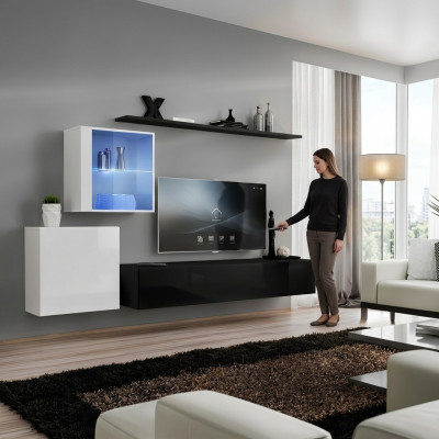 Wunnwand 260cm RTV Säitenaart TV Stänner Luxus Wunnzëmmermiwwelen Holzwarz.