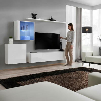 Komplett Set Wunnwand TV-Ständer Héichglanz Luxus Sideboard Wäiss Neien Designer