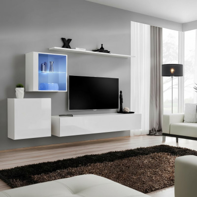 Komplett Set Wunnwand TV-Ständer Héichglanz Luxus Sideboard Wäiss Neien Designer