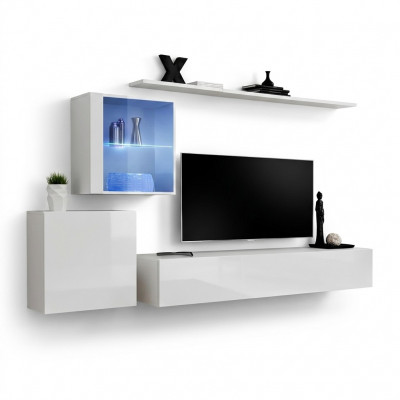 Komplett Set Wunnwand TV-Ständer Héichglanz Luxus Sideboard Wäiss Neien Designer