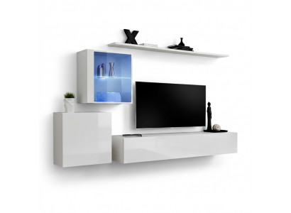 Komplett Set Wunnwand TV-Ständer Héichglanz Luxus Sideboard Wäiss Neien Designer