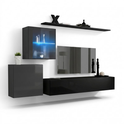 Wunnwand 2x Wandsschaf Ariichtung Héichglanz Wand Regal Designer Holz Miwwelen