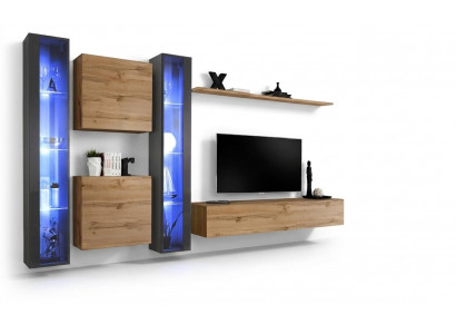 Komplett brong Wohnwand Set hänkend Vitrin Wandschränk Ariichtung Modern Design