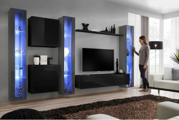 Holzmiwwelen Komplett Wunnwand Set Wand Schaf Luxus Vitrine Ariichtung