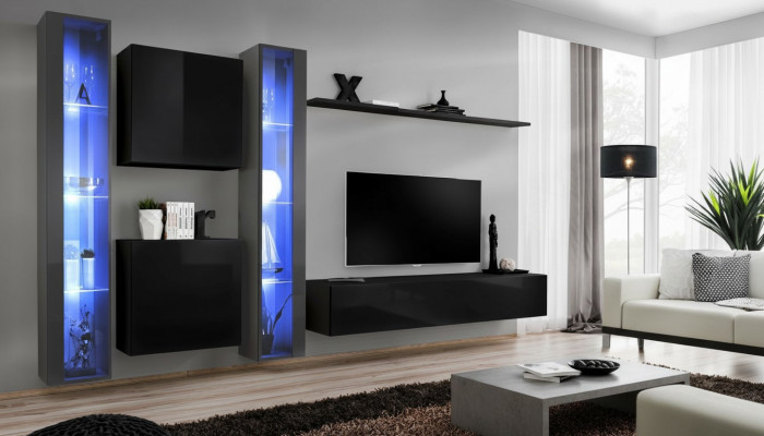 Holzmiwwelen Komplett Wunnwand Set Wand Schaf Luxus Vitrine Ariichtung
