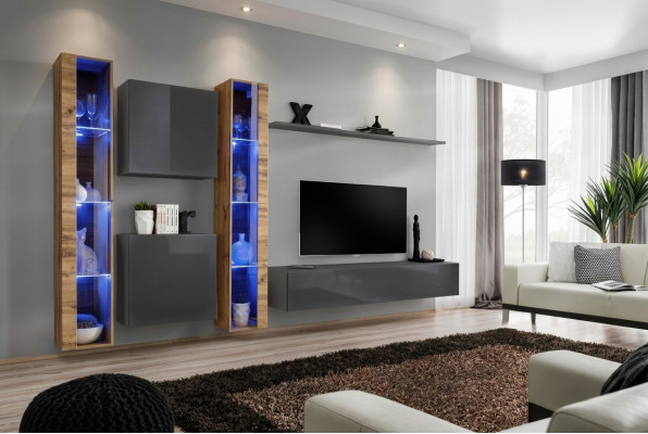 Luxus Komplett Set 6-tlg Wunnwand Gro TV-Stänner Wandschaf Sideboard Modern