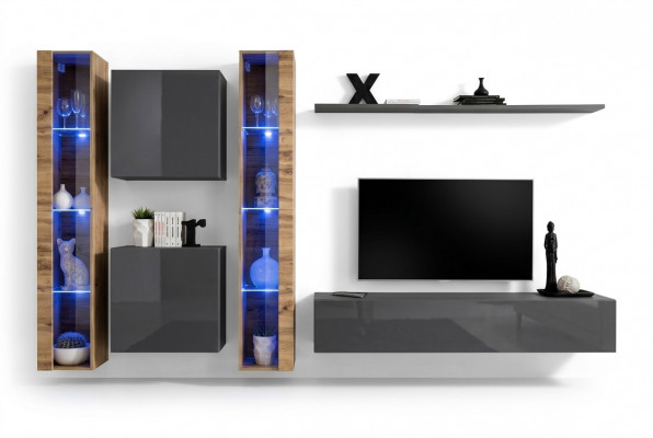 Luxus Komplett Set 6-tlg Wunnwand Gro TV-Stänner Wandschaf Sideboard Modern