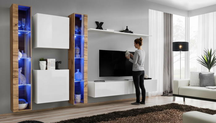 Wäiss TV-Ständer Wunnwand Wandspäicher Design Wunnzëmmermiwwelen Luxus Sideboard