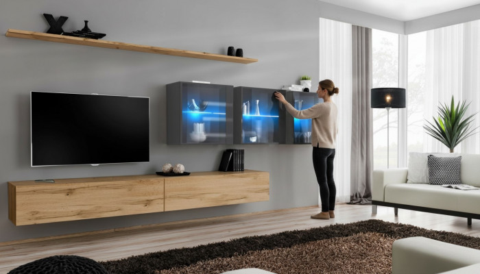Komplett 7-deelzegs Wunnwand 340cm TV-Ständer Sideboard Wandschaf Luxus Ariichtung