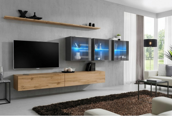 Komplett 7-deelzegs Wunnwand 340cm TV-Ständer Sideboard Wandschaf Luxus Ariichtung