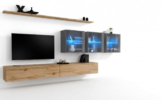Komplett 7-deelzegs Wunnwand 340cm TV-Ständer Sideboard Wandschaf Luxus Ariichtung