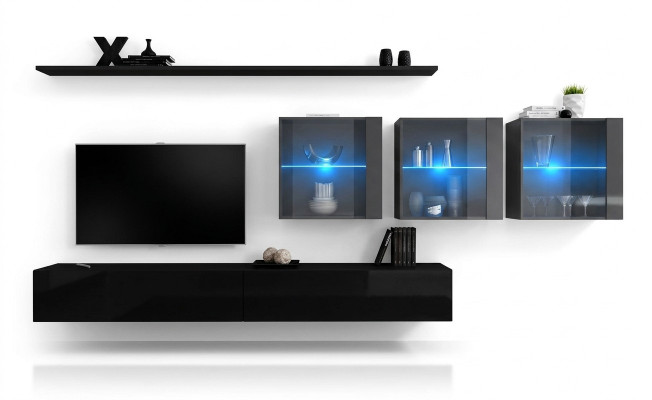 Wunnwand Set 7 Stécker Modern Wunnzëmmersmiwwelen TV-Ständer Design Wandregaler Komplett