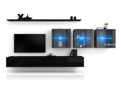 Wunnwand Set 7 Stécker Modern Wunnzëmmersmiwwelen TV-Ständer Design Wandregaler Komplett