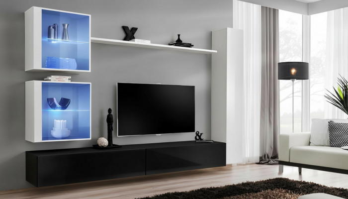 Wunnwand Set Wäiss Wandkabinett Komplett TV-Ständer Wand Regal Wunnzëmmermiwwel