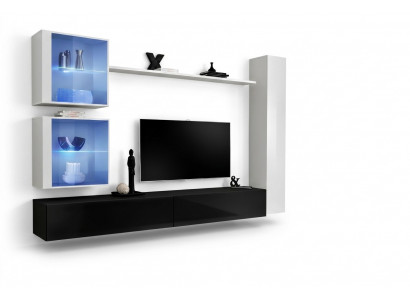 Wunnwand Set Wäiss Wandkabinett Komplett TV-Ständer Wand Regal Wunnzëmmermiwwel