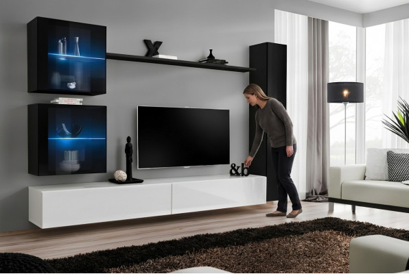 Wunnwand Set 6tlg Luxus Ariichtung Wunnzëmmer Designer TV-Stänner Wandsschaf