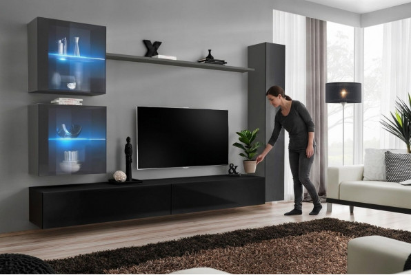 Wunnzëmmer Set 6tlg Luxus Wunnwand Miwwelen Designer 3x Schief TV Stänner