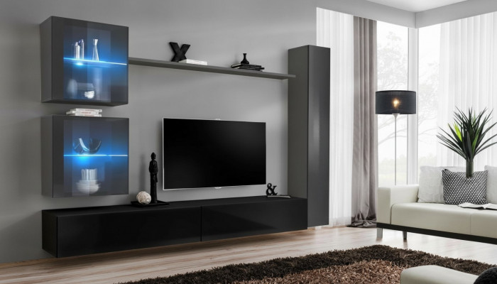 Wunnzëmmer Set 6tlg Luxus Wunnwand Miwwelen Designer 3x Schief TV Stänner
