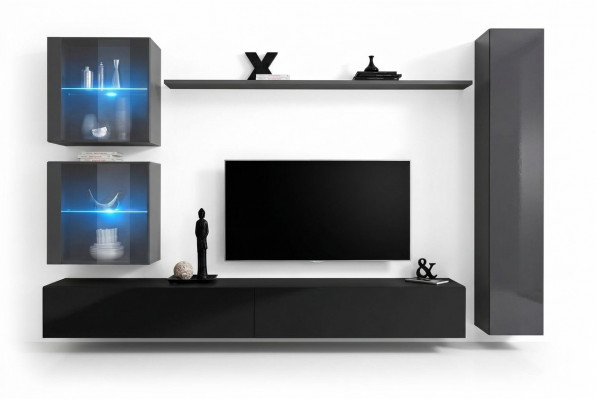 Wunnzëmmer Set 6tlg Luxus Wunnwand Miwwelen Designer 3x Schief TV Stänner