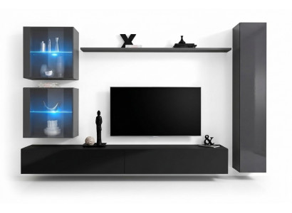 Wunnzëmmer Set 6tlg Luxus Wunnwand Miwwelen Designer 3x Schief TV Stänner
