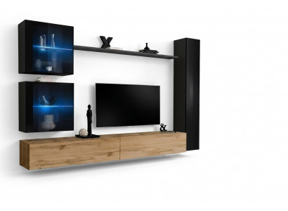 Luxus Schwaarz 3x Wand Schaf Wohnwand TV Stänner Modern Design Set 6 Deeler Nei