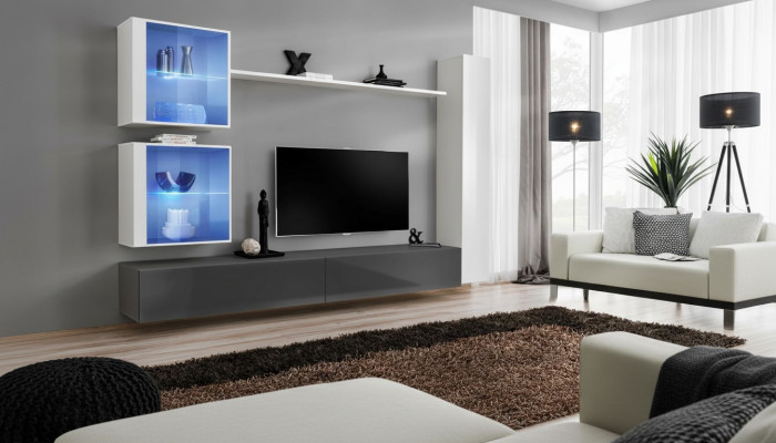 Wäiss Wunnwand Wunnzëmmer Set TV-Ständer Designer Miwwelen Wand Schaf Säitestéck