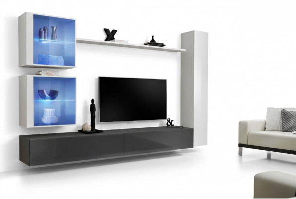 Wäiss Wunnwand Wunnzëmmer Set TV-Ständer Designer Miwwelen Wand Schaf Säitestéck