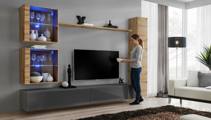 Braun Luxus Wunnzëmmer Wunnwand Miwwelen 3x Wandschrank TV-Stänner Ariichtung