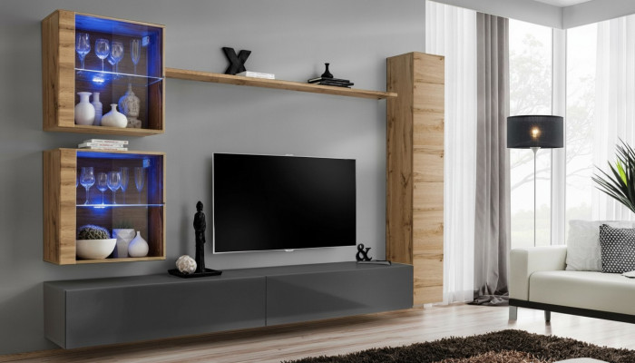 Braun Luxus Wunnzëmmer Wunnwand Miwwelen 3x Wandschrank TV-Stänner Ariichtung