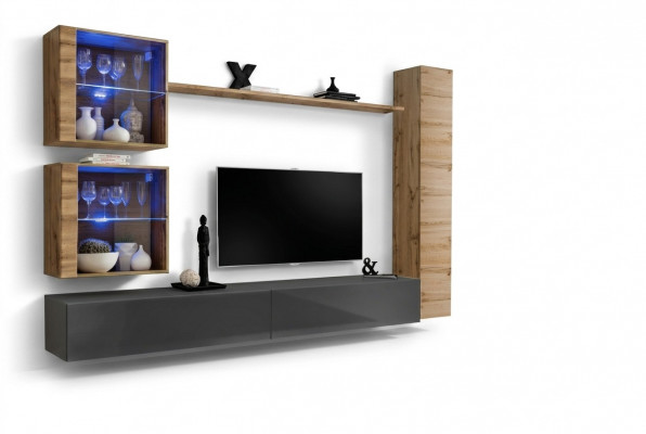 Braun Luxus Wunnzëmmer Wunnwand Miwwelen 3x Wandschrank TV-Stänner Ariichtung